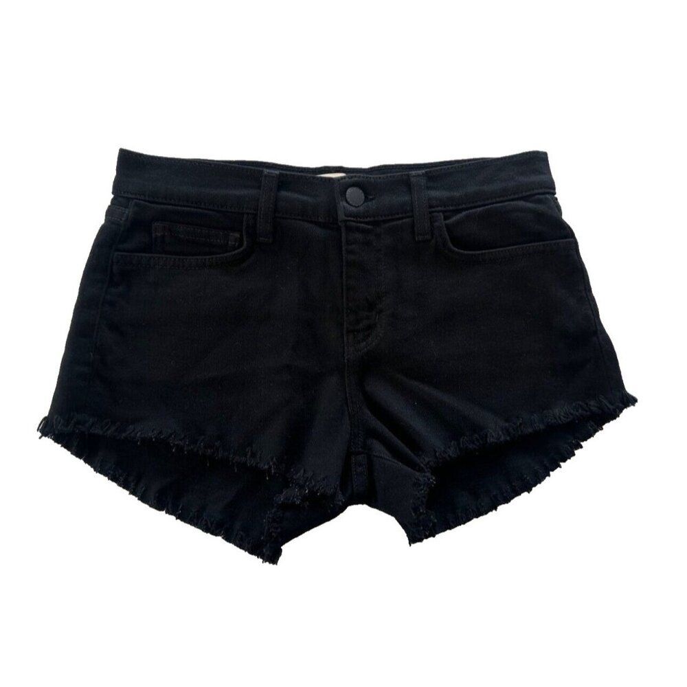 L' Agence Women's Mid Rise Black Denim Raw Hem Shorts Size 25
